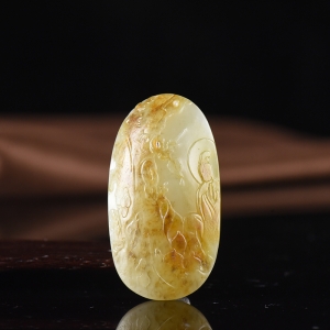 籽料和田玉花开见佛吊坠