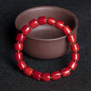 沙丁牛血红珊瑚桶珠单圈手串