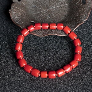 沙丁珊瑚桶珠单圈手串