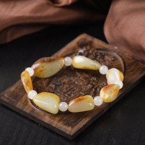 籽料和田玉原石单圈手串