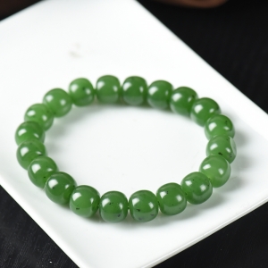 籽料和田碧玉老形珠单圈手串