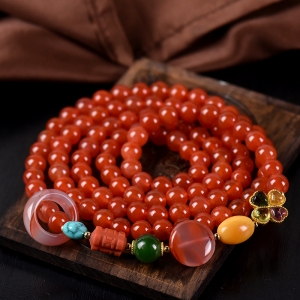 7.5mm冰红南红108佛珠