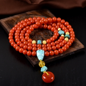 6mm柿子红南红108佛珠