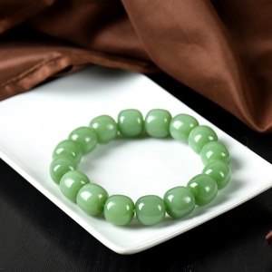 山料和田碧玉老形珠单圈手串