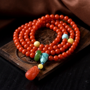 6.5mm柿子红南红108佛珠