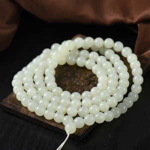 8mm籽料和田白玉108佛珠