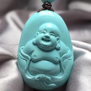 高瓷蓝色绿松石弥勒佛吊坠