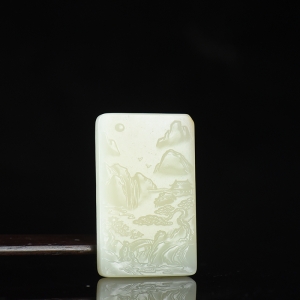 山流水料和田白玉山水吊坠