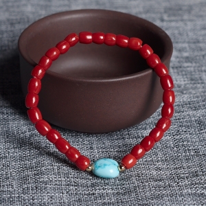 沙丁珊瑚桶珠单圈手串