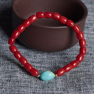 沙丁珊瑚桶珠单圈手串