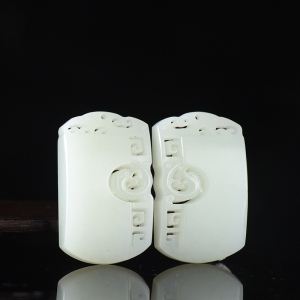 籽料和田白玉龙凤对牌吊坠（二件）