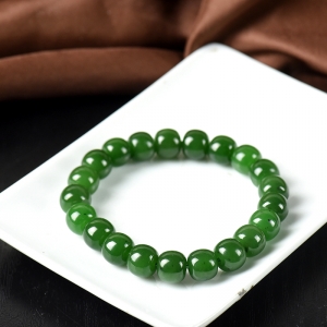 籽料和田碧玉老形珠单圈手串