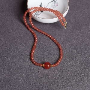 冰红南红项链