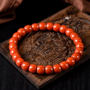 柿子红南红老形珠单圈手串