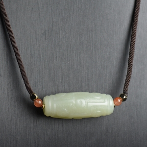 山料和田青白玉天珠锁骨链