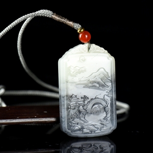 籽料和田玉青花山水吊坠