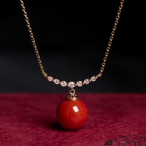 18K沙丁珊瑚圆珠项链