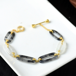 18K籽料和田玉青花手链