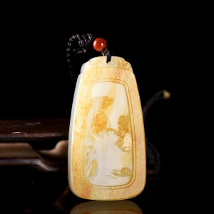 籽料和田白玉山水吊坠