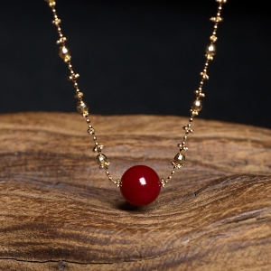 18K阿卡牛血红珊瑚圆珠项链