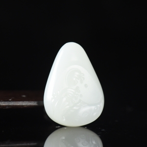 山流水料和田羊脂白玉鱼吊坠