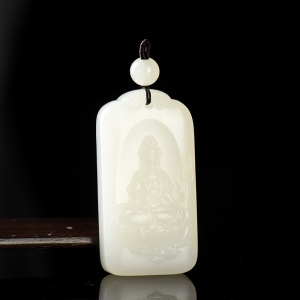 山流水料和田羊脂白玉观音吊坠