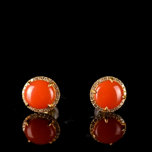 18K柿子红南红耳钉