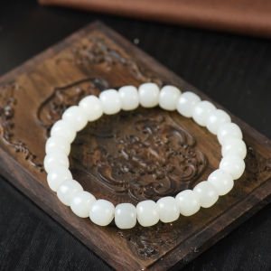 籽料和田白玉老形珠单圈手串