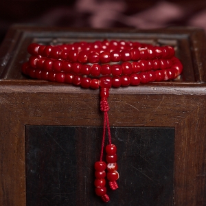 阿卡牛血红珊瑚桶珠多圈手串