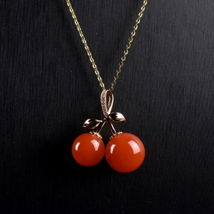 18K樱桃红南红樱桃吊坠