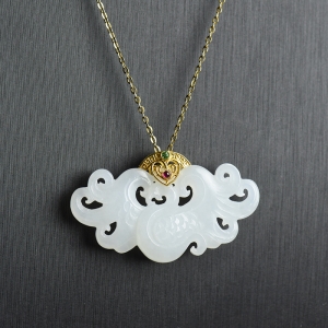 18K山流水料和田白玉凤凰吊坠