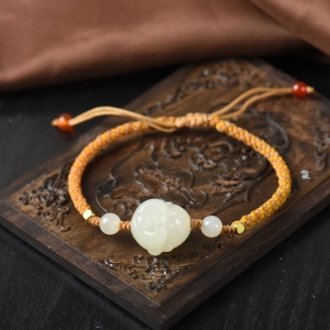 籽料和田白玉弥勒佛手绳