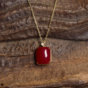 18K阿卡牛血红珊瑚方形项链