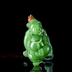 山料和田碧玉苹果绿弥勒佛吊坠