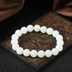 10mm籽料和田白玉单圈手串