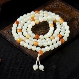 6.5mm籽料和田白玉108佛珠