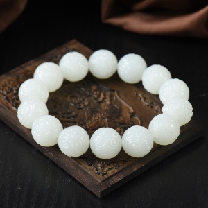16mm山流水料和田白玉回纹珠单圈手串