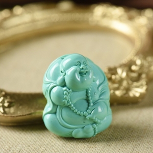 中高瓷蓝色绿松石弥勒佛吊坠