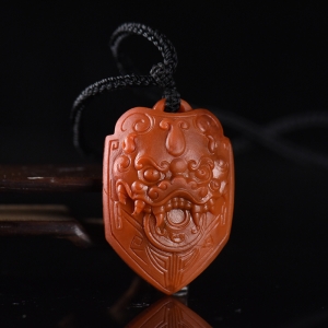 柿子红南红瑞兽吊坠