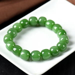 山料和田碧玉老形珠单圈手串