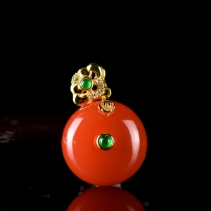 18K樱桃红南红平安扣吊坠