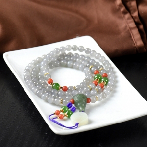 6mm山料和田烟青玉108佛珠