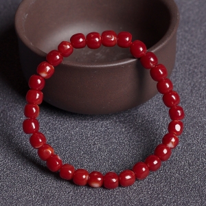 阿卡牛血红珊瑚桶珠单圈手串