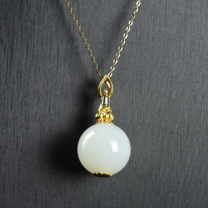 18K籽料和田白玉悟道圆珠吊坠