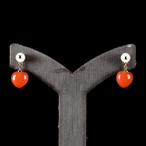 18K樱桃红南红爱心耳坠