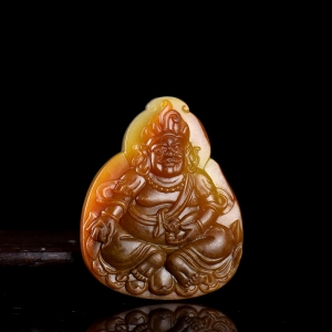 籽料和田玉黄沁黄财神吊坠