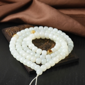 籽料和田白玉老形珠108佛珠