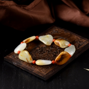 籽料和田玉原石单圈手串