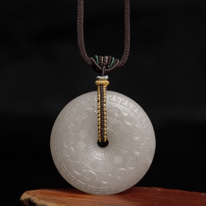 山料和田烟青玉平安扣吊坠