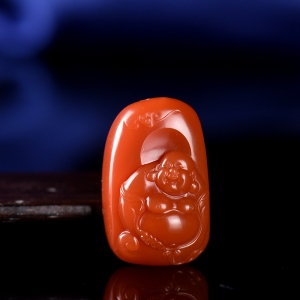 樱桃红南红弥勒佛吊坠